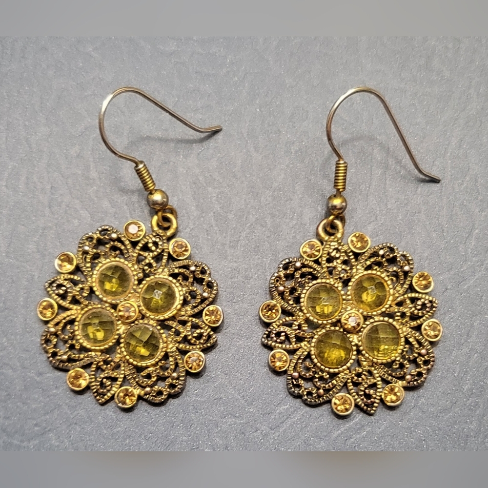 Premier Design Earrings Retirdd Daybreak Amber Colored Golt Tone